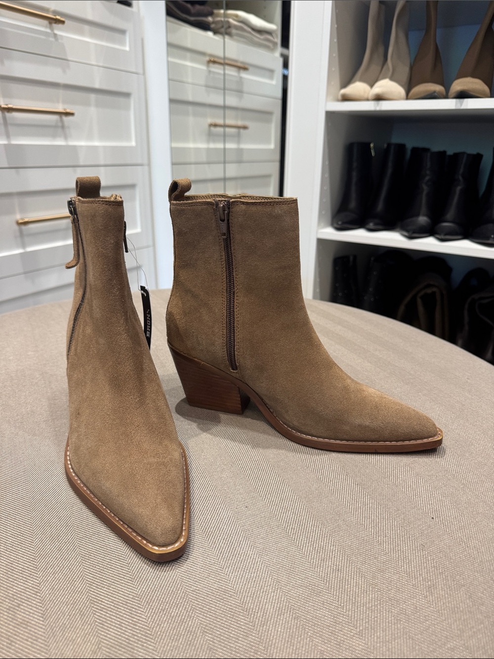 Bronx Tan Suede Pointed Toe Ankle Boots